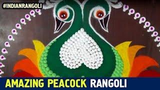 Most AMAZING and Beautiul Peacock Rangoli EVER  Traditional Designs on Floor  Indian Rangoli