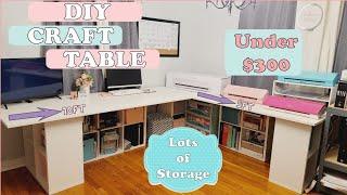 DIY Craft Table  L Shape Craft Table with lots of storage #diycrafttable #cubestorage