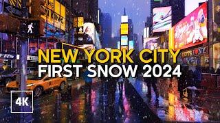 Winter Storm Ember in MANHATTAN ️ ️ First SNOW in 2024 Times Square NYC