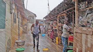 UNEXPECTED HEAVY RAIN IN LOCAL COMMUNITY GHANA AFRICA