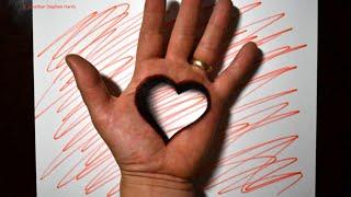 Trick Art on Hand  Cool 3D Heart Hole Optical Illusion