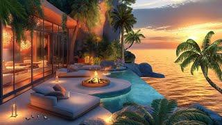 Serene Sunset Seascape for Rest & Relaxation  Tropical Nature Ambience with Sea Waves Fireplace