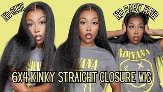Best Kinky Straight Wig From Amazon  6X4 Closure Wig  Completely Glueless Install  Ft. Domiso
