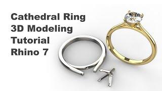 4 Prong Cathedral Engagement Ring Jewelry 3D Modeling Tutorial with Rhino 7 #224