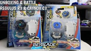 SHELTER REGULUS R3 & DEEP CAYNOX C3 DOUBLE UNBOXING + BATTLE - Beyblade Burst Evolution Switchstrike