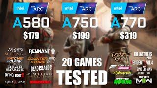 ARC A580 8GB vs ARC A750 8GB vs ARC A770 16GB  R9-7950X3D  1080p - 20 Games Tested