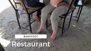 Barefoot at a restaurant