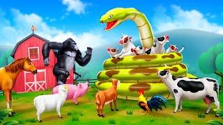 Giant Snake vs Farm Animals - Gorilla Heroic Rescue of Cows  Animals Fights  Funny Animals TV 2024