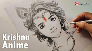 Anime Drawing of Lord Cute Krishna Step By Step with Pencil Shading  Krishna Janmashtami 2024