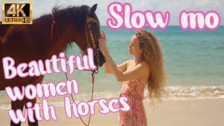 Beautiful Women With Horses in Slow Motion 4K