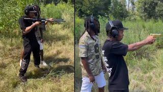 Lil Baby Shooting Draco and Colt 45 Guns At A Shooting Range