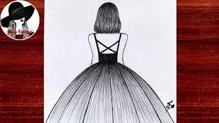 Easy girl backside drawing  How to draw a girl with beautiful dress