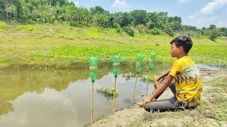 Unbelievable Fishing Videos  Little Boy Hunting Fish With Plastic Bottle Hook In The Village River