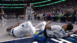 Kyrie Irving tells Naji Marshall to chill after slipping trying to help PJ Washington up 