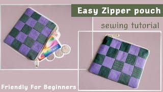 How to sew a zipper pouch for beginners  diy flat pouch with zipper  basic zipper pouch tutorial