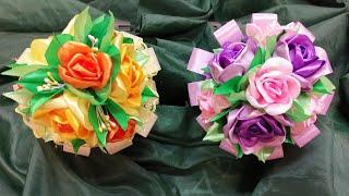 Flower making Satin ribbon flower Handmade gift ideas diy home decor DIY crafts