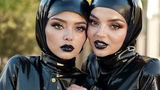 Two sweating women wearing a leather and latex uniform