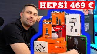 HEPSİNİ 469 EUROYA SATIN ALDIM   Amazon TV Stickler Tabletler  HyperX  Razer Mikrofon ve Gimbal