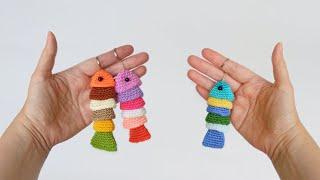 Super easy  How to crochet a FISH from leftover yarn  Amigurumi Keychain