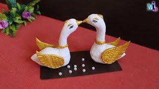 Birthday Gift Showpiece Making at Home  DIY Swan couple Sculpture Room Decor Gift showpiece making