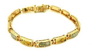 Elegant White Glacier Gold and Gold Nugget Bracelet Set in 14 Karat Yellow Gold