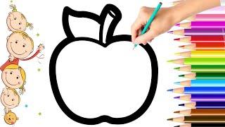 How to draw apple and color rainbow.