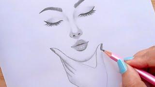 Easy way to draw a face  Pencil Sketch for beginners  Güzel Kız Çizimi