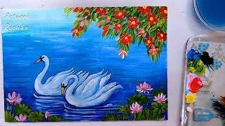 Beautiful Swan Pair Painting  Acrylic Painting Tutorial