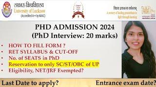 Lucknow University PhD Admission 2024 How to fill Form PhD Seats Syllabus PhD Entrance