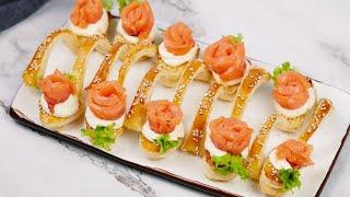 Puff pastry spoons with cheese and salmon your aperitif even more special