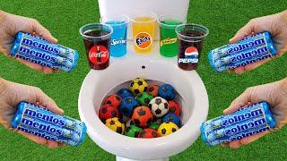 Football VS Popular Sodas  Pepsi Coca Cola Fanta Sprite Schweppes and Mentos in the toilet