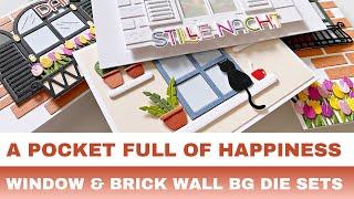 #265 In Focus A Pocket Full of Happiness Window Pots & Plants Add-On and Brick Wall BG Die Sets