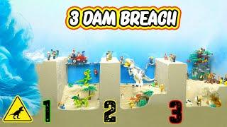 3 Sand Dam Collapse Caused Flooding Dinosaur & Emerald Cave - Lego Dam Breach Experiment