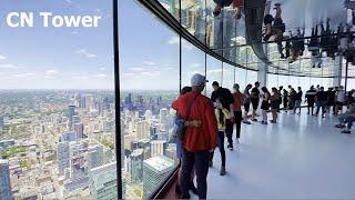 Toronto CN TOWER Inside Walk Around Viewing Deck Glass Floor and CN Tower restaurant