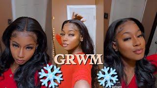 VLOGMAS #5  GRWM to chill on the couch  detailed hair+makeup