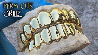 Perm Cuts Custom Grillz Gold Plated over Solid 925 Sterling Silver Teeth