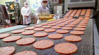 تولید انبوه شگفت انگیز فرآیند تولید همبرگر  کارخانه غذای کره ای