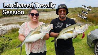 Kaimaumau Landbased Trevally Session with Marco and Tiana  Catch and Cook 