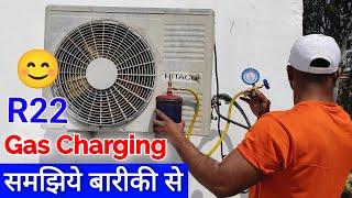 R22 Gas Charging Full Practical  Gas Charging in AC  Ac me gas kaise dale  ac gas charging r22