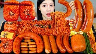 ASMR MUKBANG 직접 만든 불닭볶음면 불닭쌈 소세지 먹방 & 레시피 FRIED SAUSAGES AND FIRE NOODLES EATING