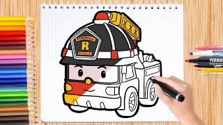 Menggambar ROBOCAR POLI Roy Fireman  How to Draw Roy Robocar - Paintingku