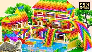 ASMR Video  How To Build Rainbow Villa Have Three Water Slides From Magnetic Balls