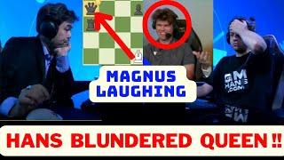 Hans Niemann blundered the QUEEN against Hikaru while Magnus Carlsen commentating  #chess #hikaru