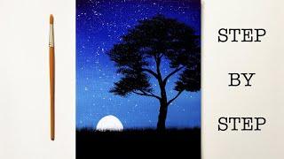 Easy Night Sky for Beginners  Acrylic Painting Tutorial Step by Step  ENG SUB 