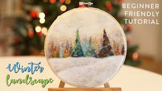 How To Needle Felt Magical Winter Landscape ️ Needle Felting 2D Picture Tutorial For Beginners
