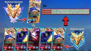 1 Mythical Immortal Vs 5 Mythical Honor High Rank Vs High Matches 1v5 All Global Alu - Who Win? 