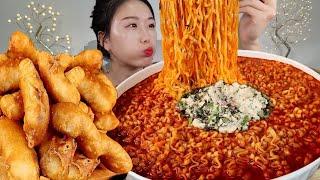 ASMR 오징어튀김 쌓아서 불닭볶음탕 같이 먹을게요*⸌ັ⸍* 리얼먹방  a very spicy ramen  Fried squid MUKBANG