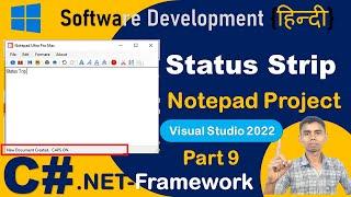 How to Implement Status Strip Control in C# Windows Form Application  Notepad App Project Part 9