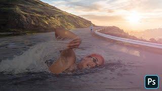 How to swimming on the road  Photoshop Tutorial