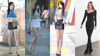 Hot girl in china street with long legs.